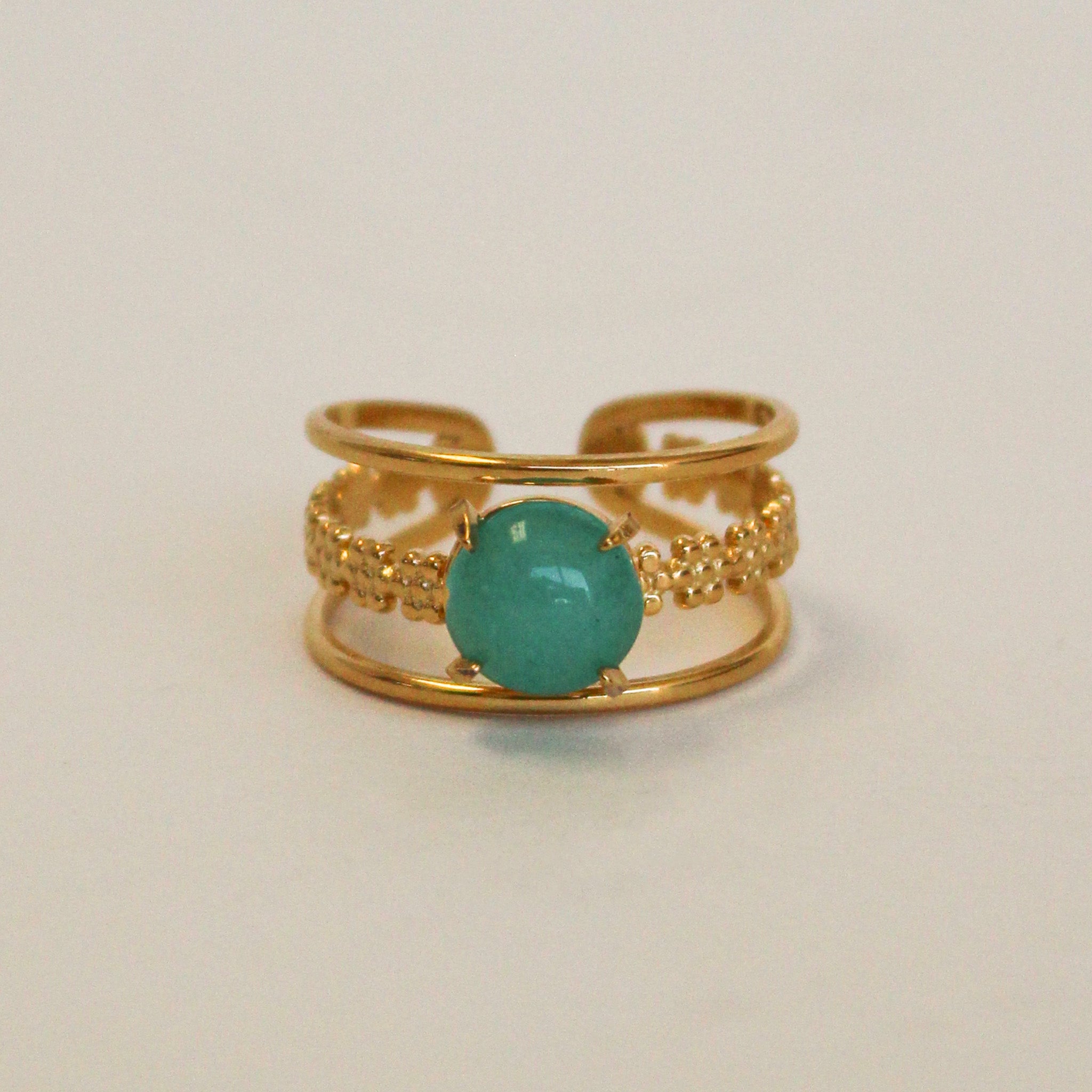 Boho Round Stone Adjustable Ring | Aquamarine & Gold