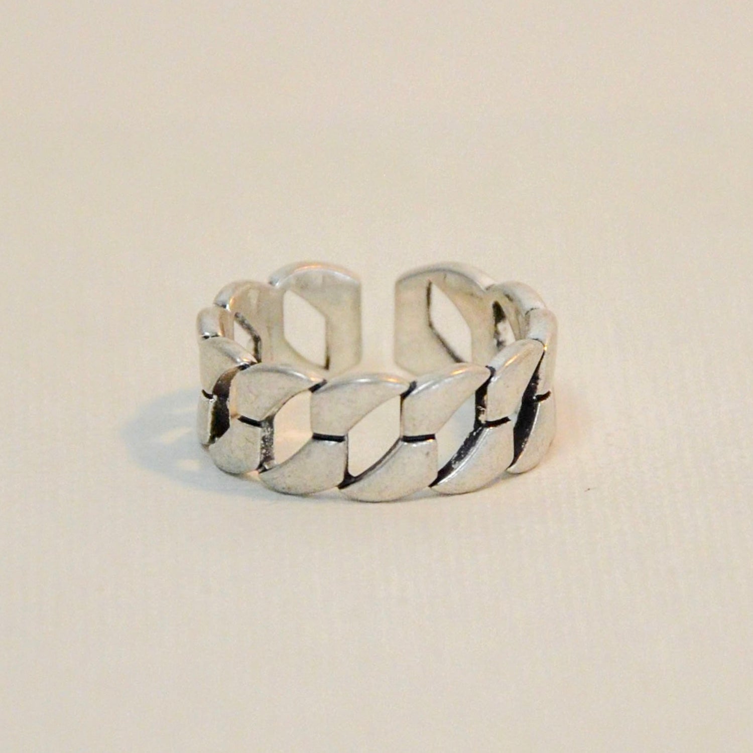 Chain Link Design Adjustable Ring | Silver