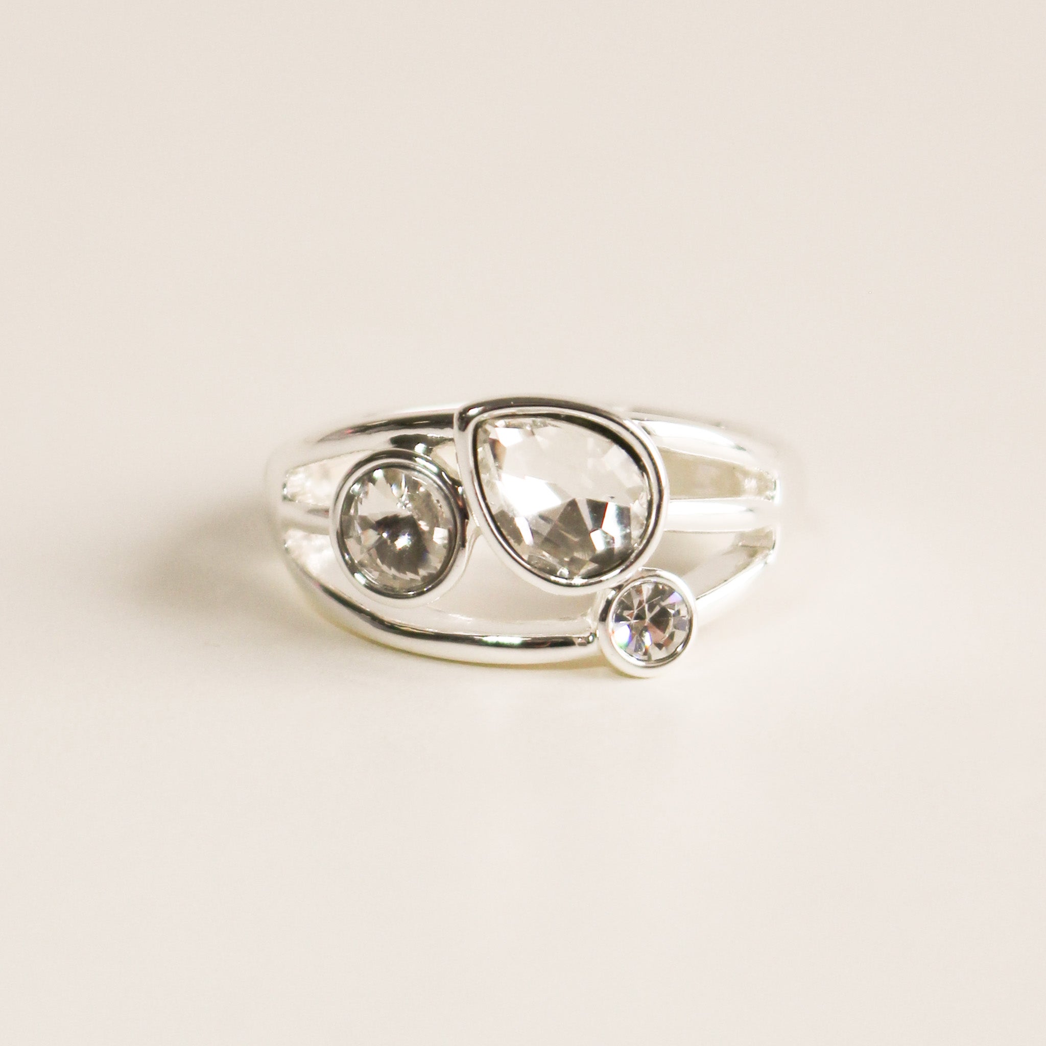 Triple CZ Stone Stretch Ring | Silver