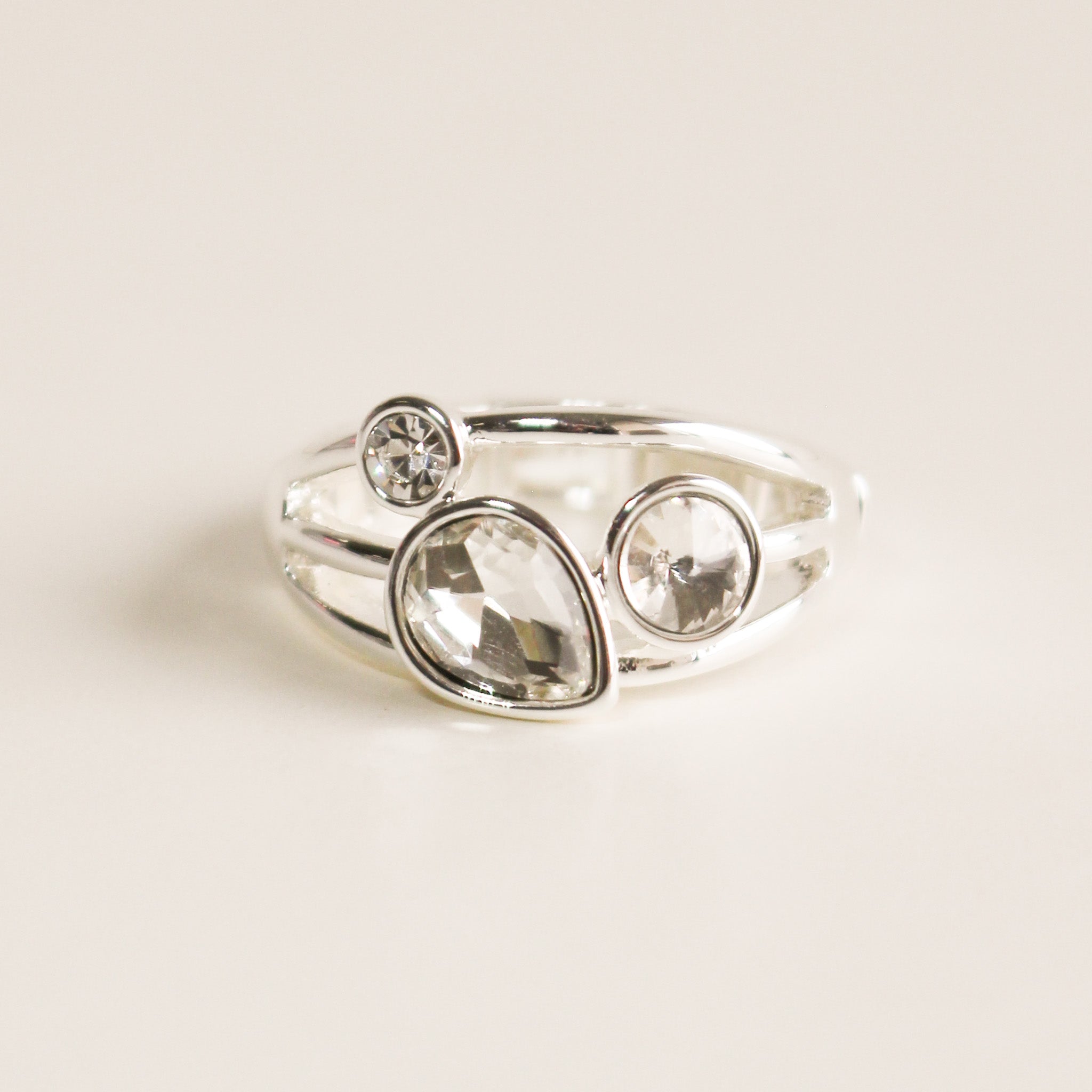 Triple CZ Stone Stretch Ring | Silver
